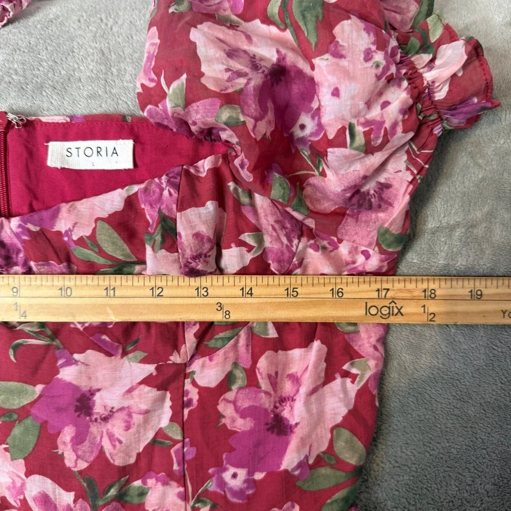 Floral Ruffle Maxi Dress Women L Sweetheart Neck Puff Sleeve Cottage Romantic